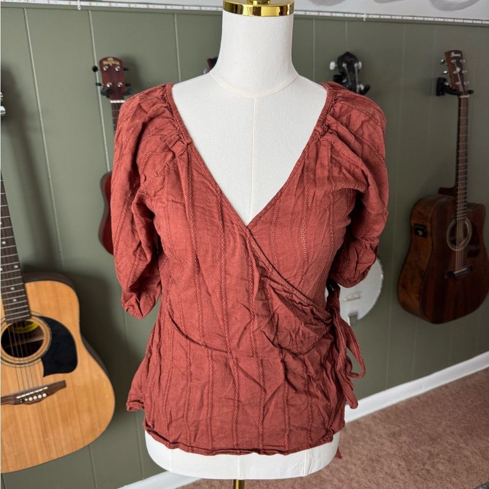 Rust Colored Wrap Blouse Top